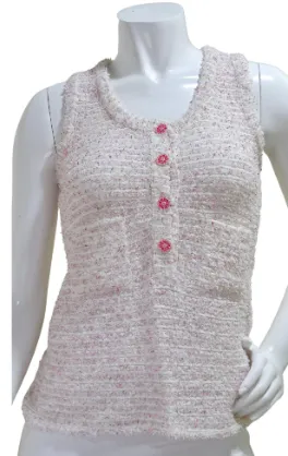 Chanel Resort 2016 Pink White Tweed Tank Top