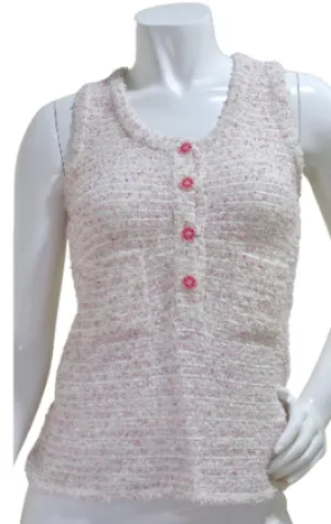Chanel Resort 2016 Pink White Tweed Tank Top