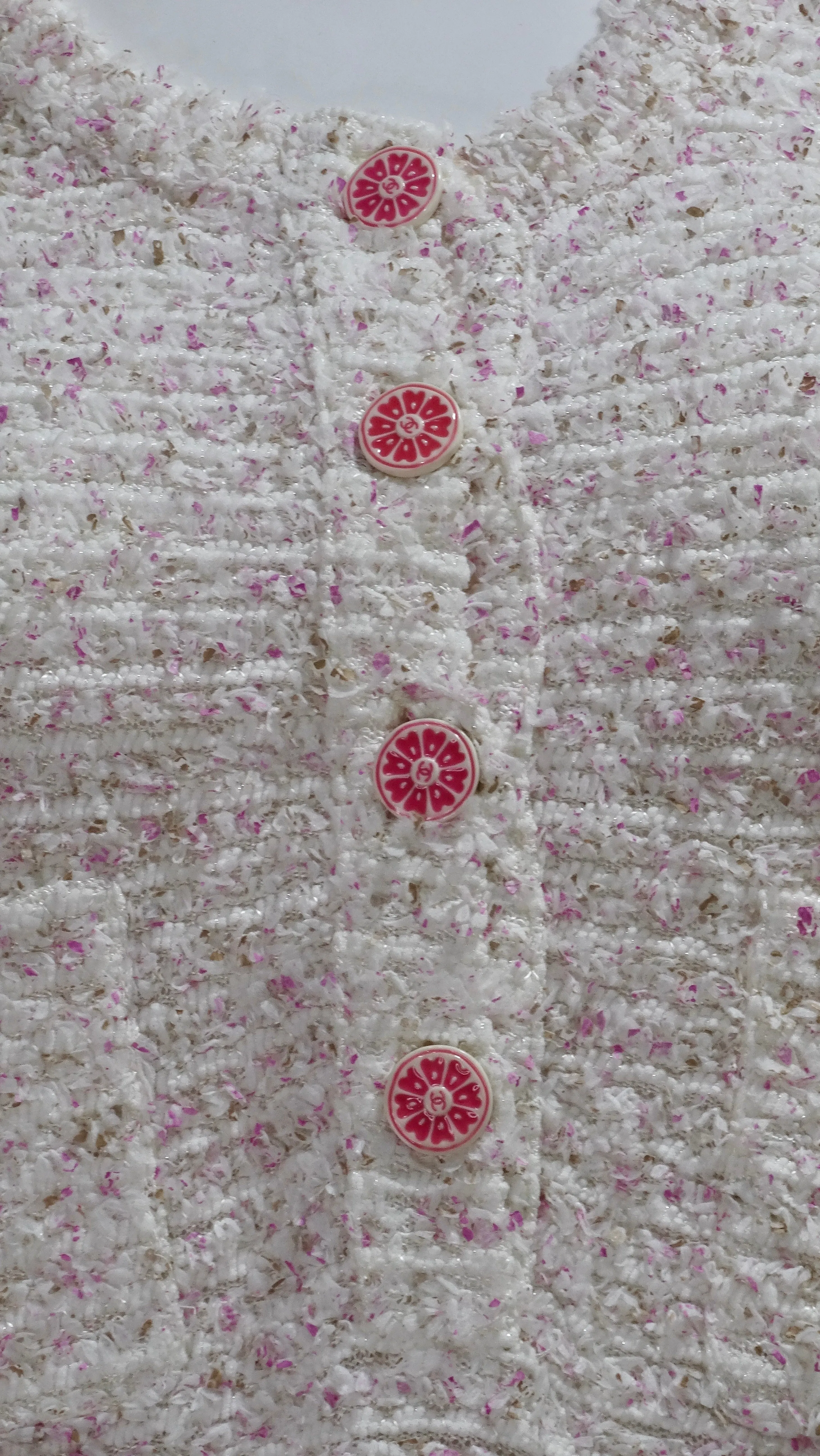 Chanel Resort 2016 Pink White Tweed Tank Top