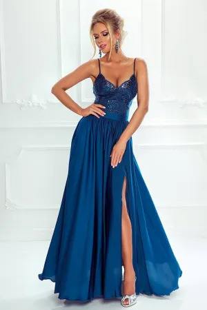Chic A Line Prom Dress Floor Length Split Applique Evening Dress Formal Dress OHC458