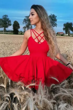 Chic A Line Red/Pink Short Homecoming Prom Dresses with Ruffles OHM012