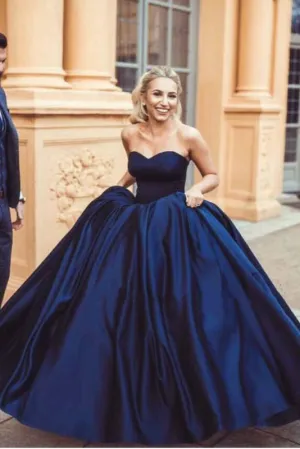 Chic Ball Gown Sweetheart Floor Length Sleeveless Long Satin Prom Dress/Evening Dress  OHC133