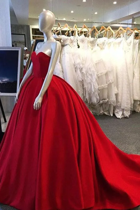 Chic Ball Gown Sweetheart Floor Length Sleeveless Long Satin Prom Dress/Evening Dress  OHC133