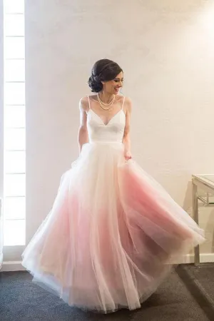 Chic Ombre A Line Prom Dress Long Sleeveless Tulle Cheap Prom Dress OHC453