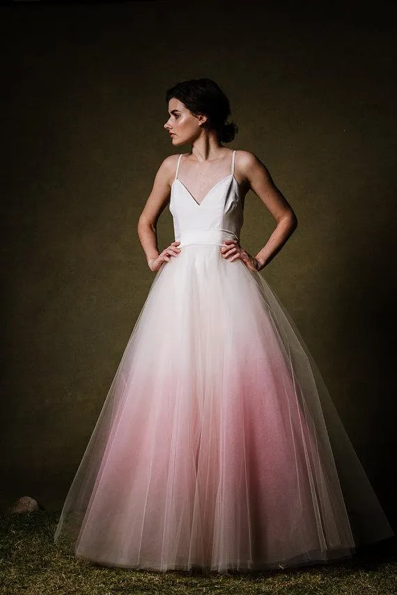 Chic Ombre A Line Prom Dress Long Sleeveless Tulle Cheap Prom Dress OHC453