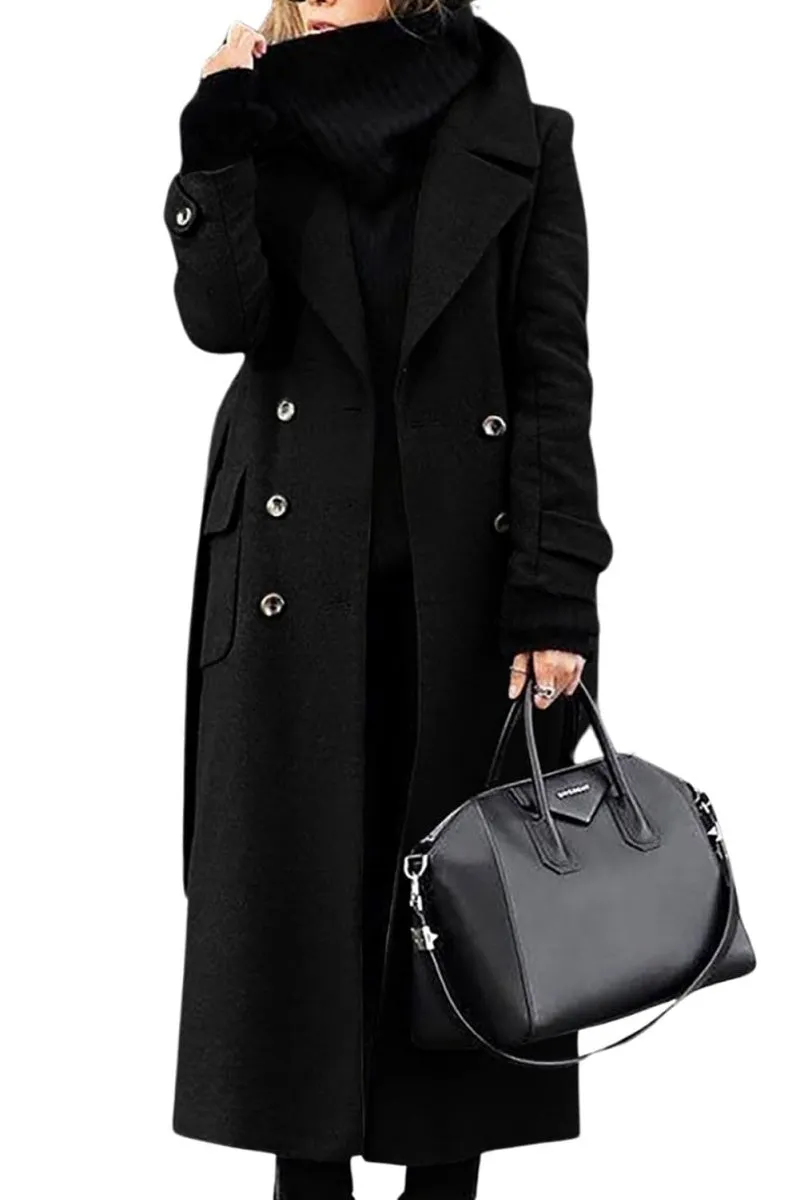 Chouyatou Women's Winter Double Breasted Wool Coat Business Casual Long Winter Pea Coat with Belt