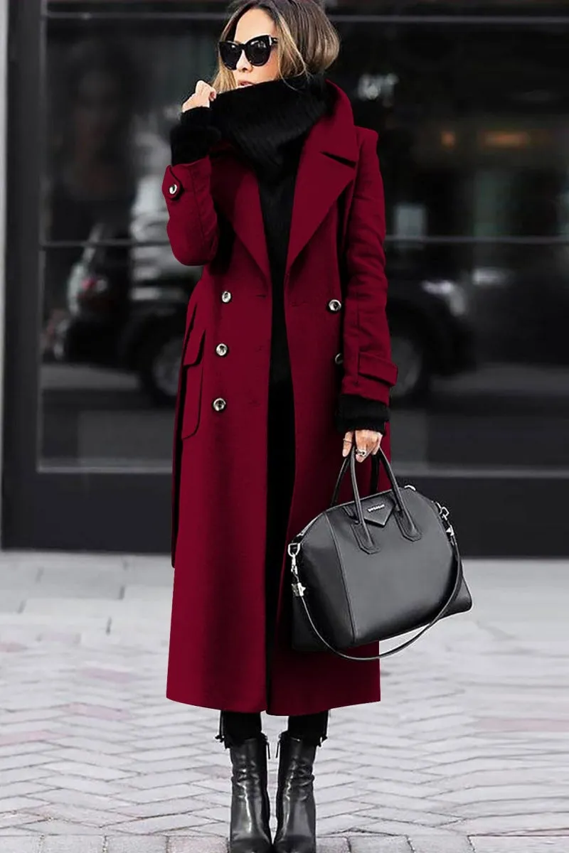 Chouyatou Women's Winter Double Breasted Wool Coat Business Casual Long Winter Pea Coat with Belt