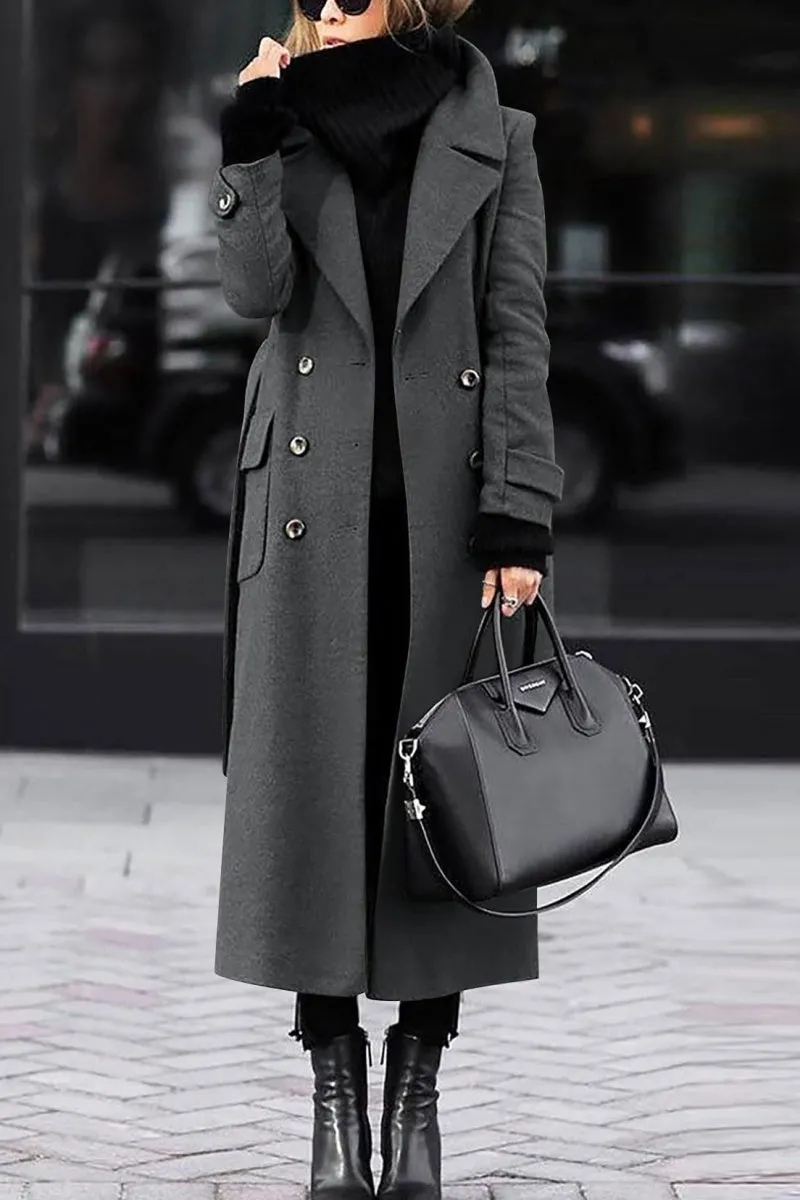 Chouyatou Women's Winter Double Breasted Wool Coat Business Casual Long Winter Pea Coat with Belt