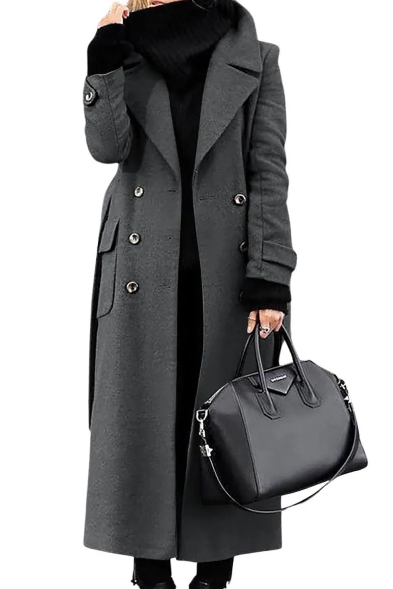 Chouyatou Women's Winter Double Breasted Wool Coat Business Casual Long Winter Pea Coat with Belt