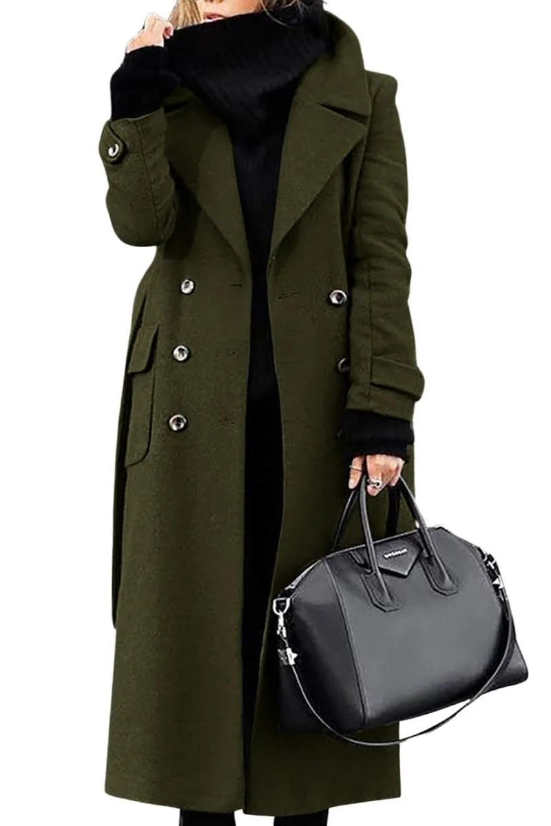 Chouyatou Women's Winter Double Breasted Wool Coat Business Casual Long Winter Pea Coat with Belt
