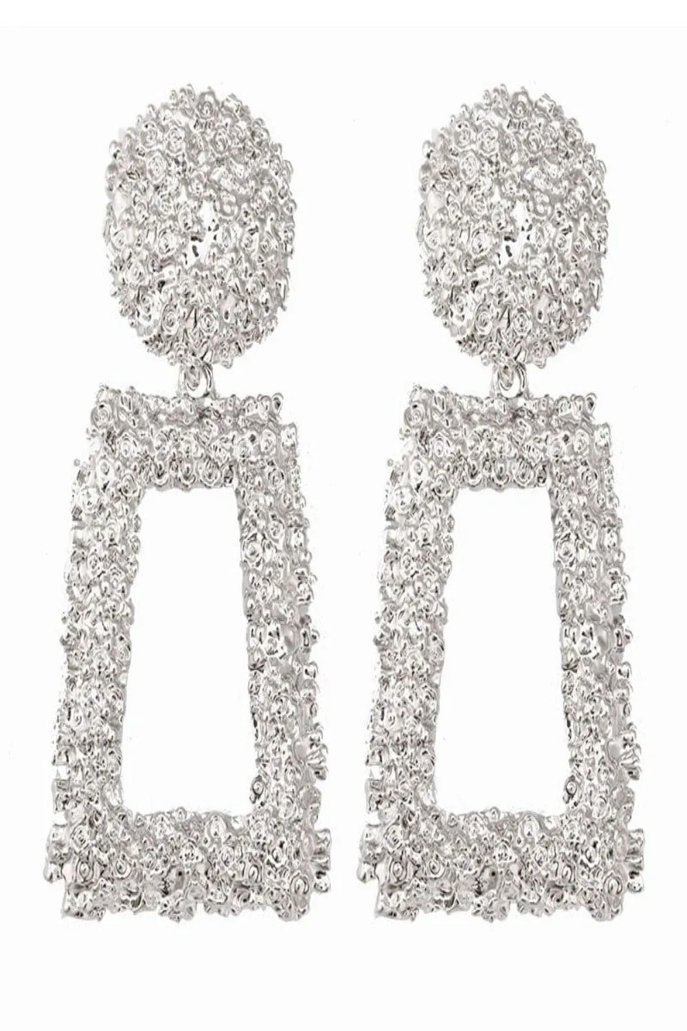Chunky Statement Dangle Door Knocker Earrings - Silver