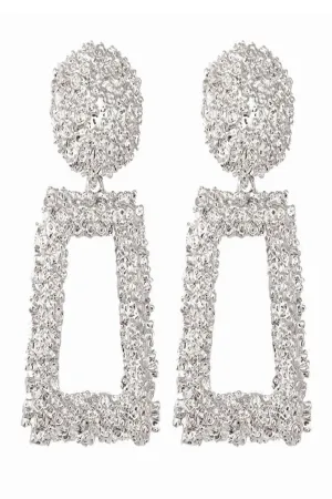 Chunky Statement Dangle Door Knocker Earrings - Silver