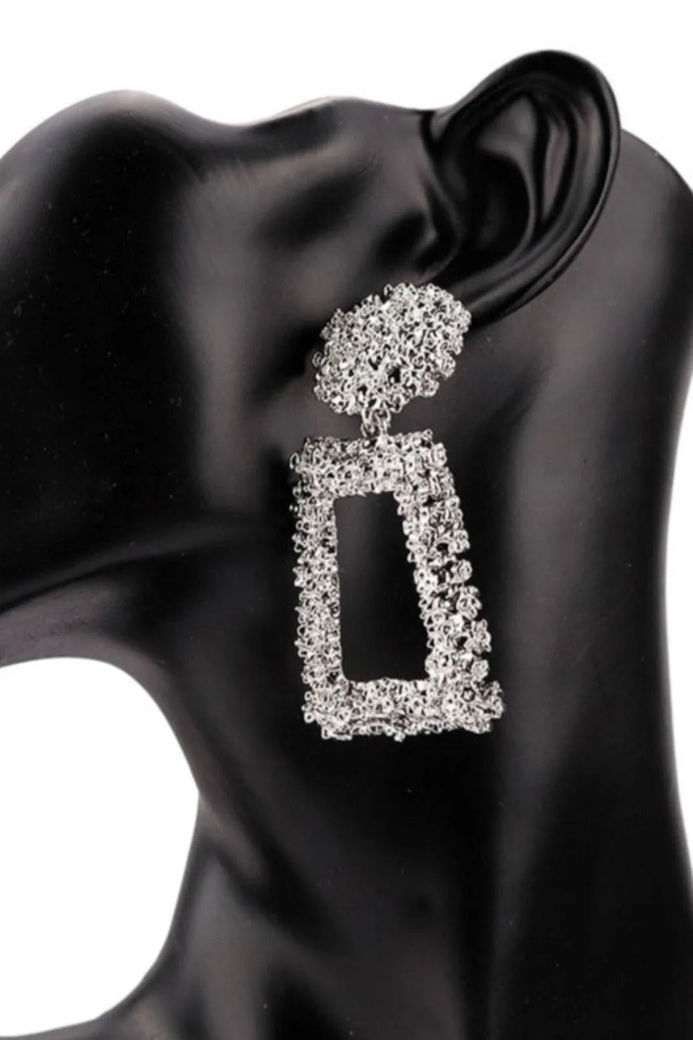 Chunky Statement Dangle Door Knocker Earrings - Silver