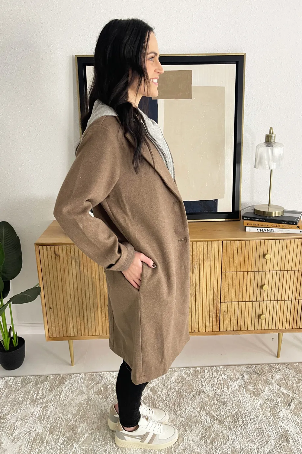 Coat with Contrast Hoodie