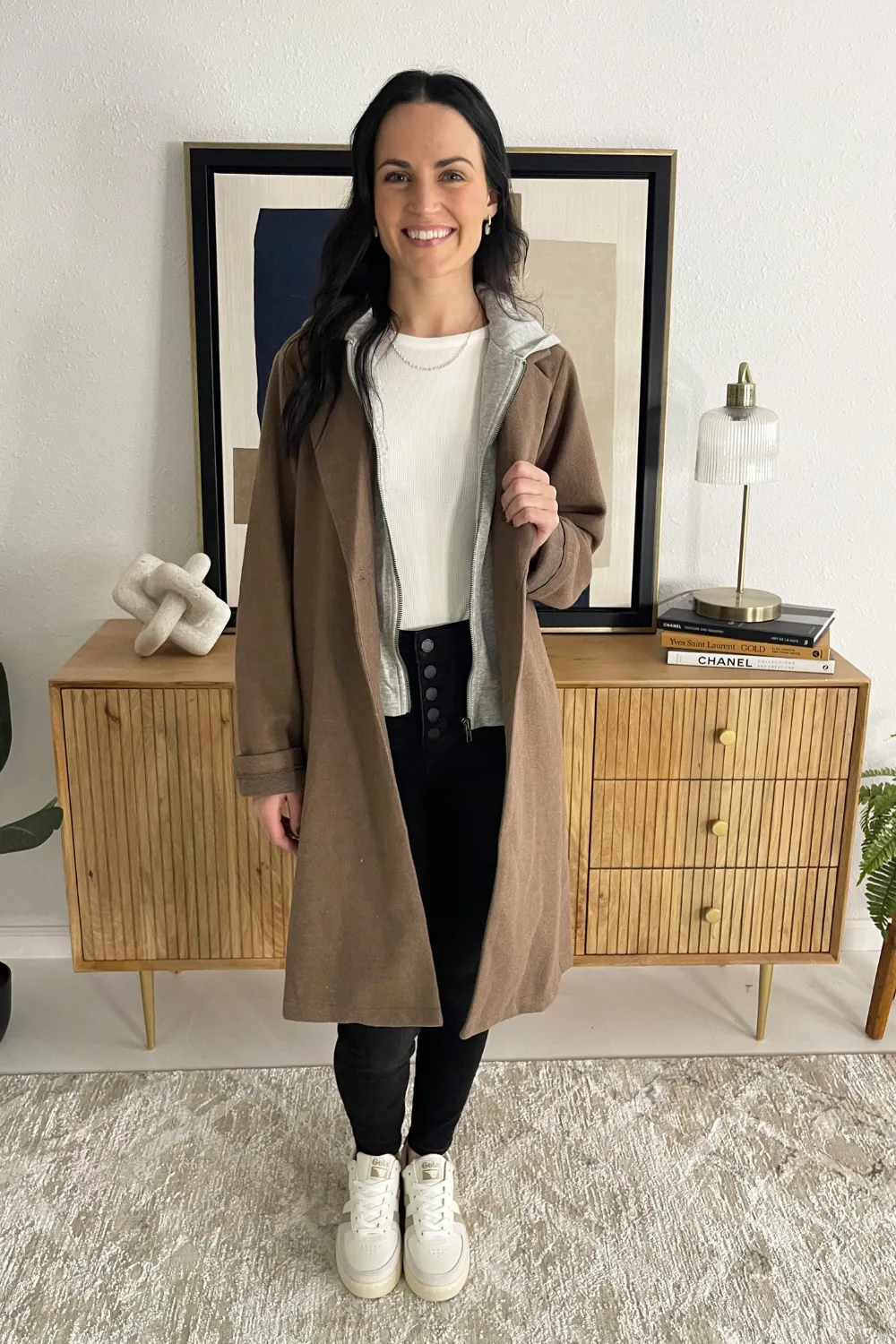 Coat with Contrast Hoodie