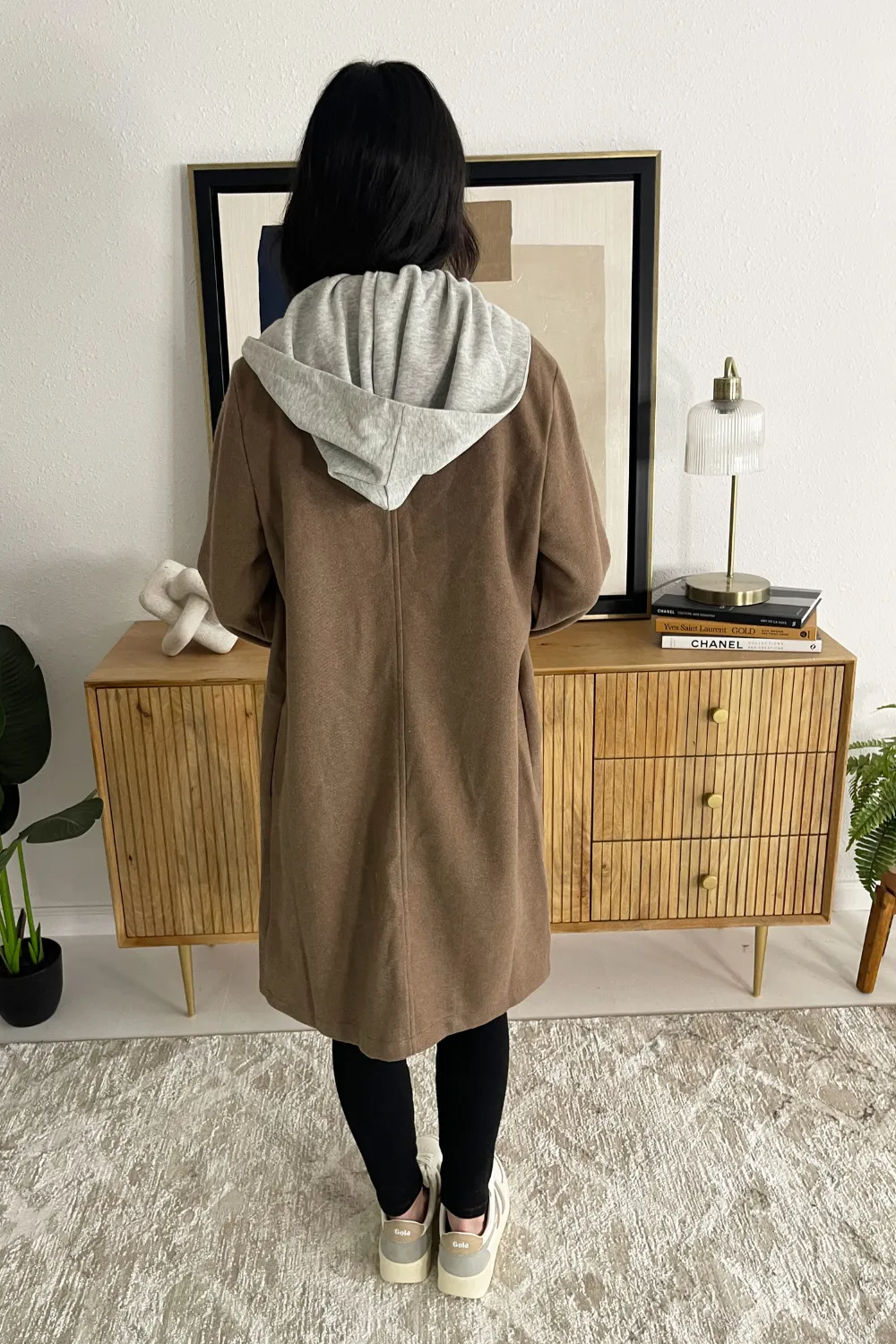 Coat with Contrast Hoodie
