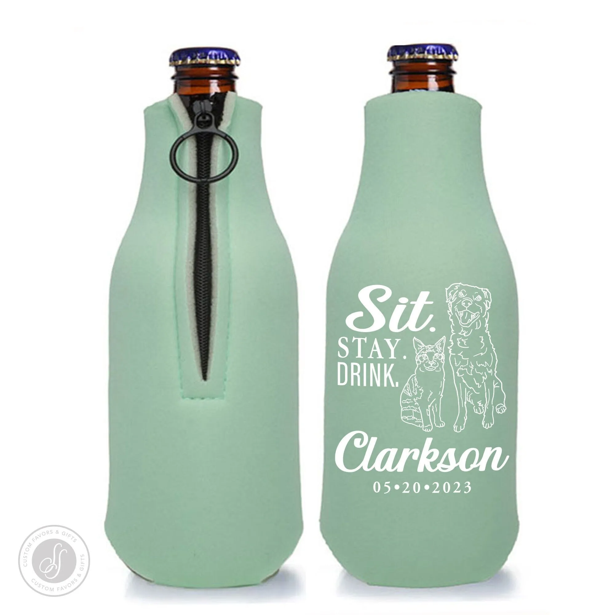 Collapsible Foam Zippered Bottle Cooler #205Z - Custom Pet Illustration