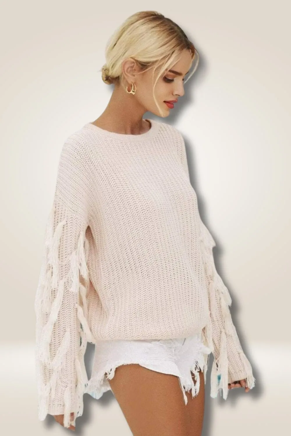 Comfy Fringe Knit Pink Sweater