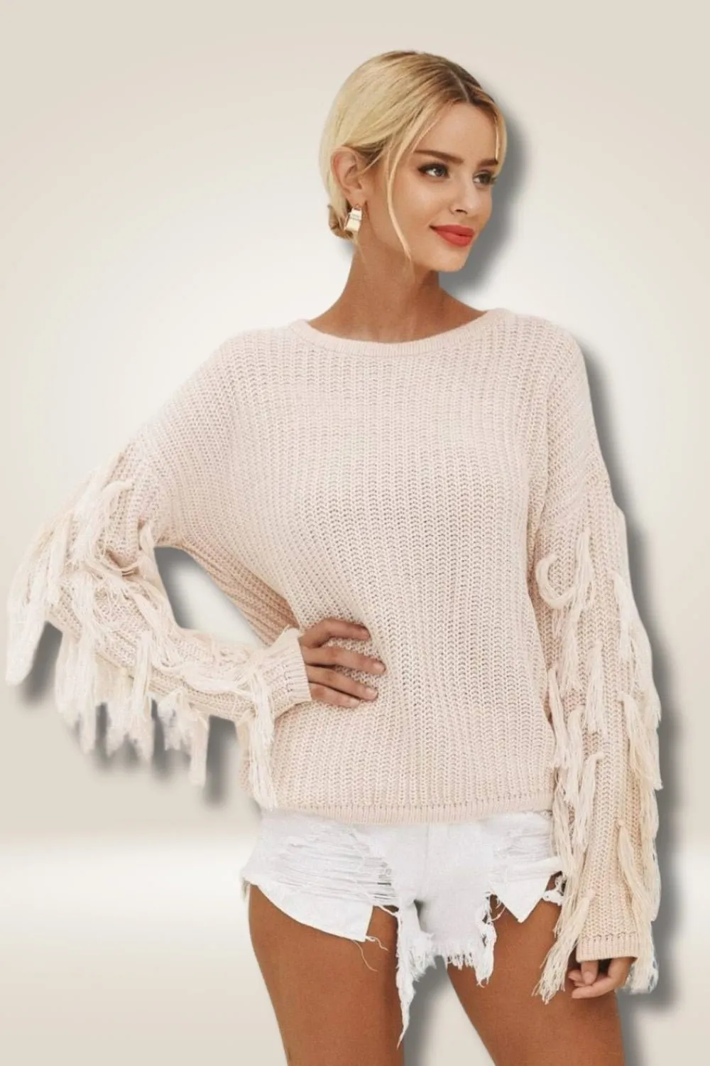 Comfy Fringe Knit Pink Sweater