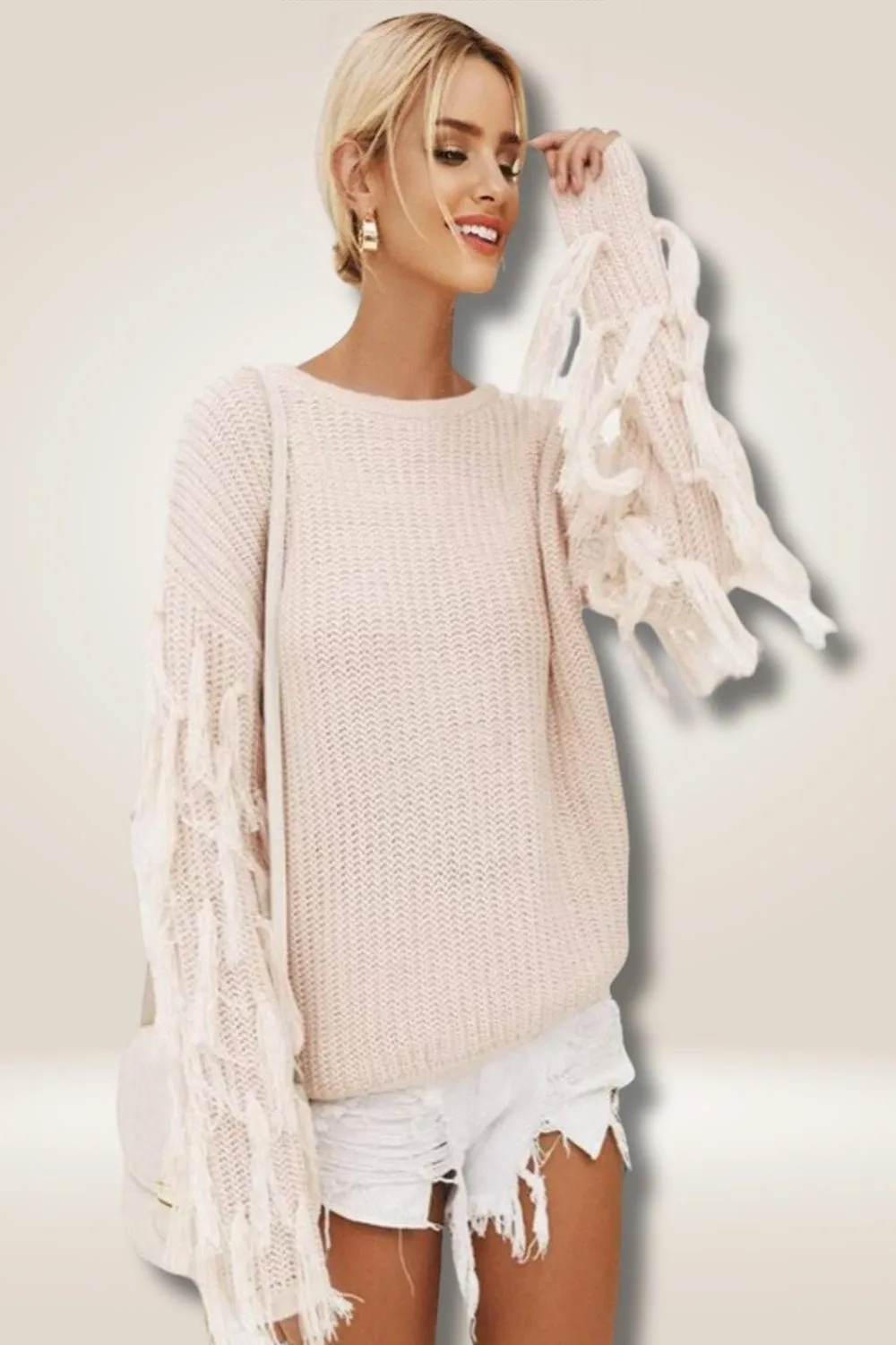 Comfy Fringe Knit Pink Sweater