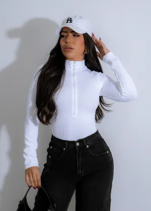 Contour Zip Ribbed Bodysuit White