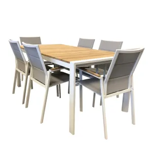 Copenhagen 1800x900 7pce Outdoor Setting - White Powdercoated Aluminium   Teak