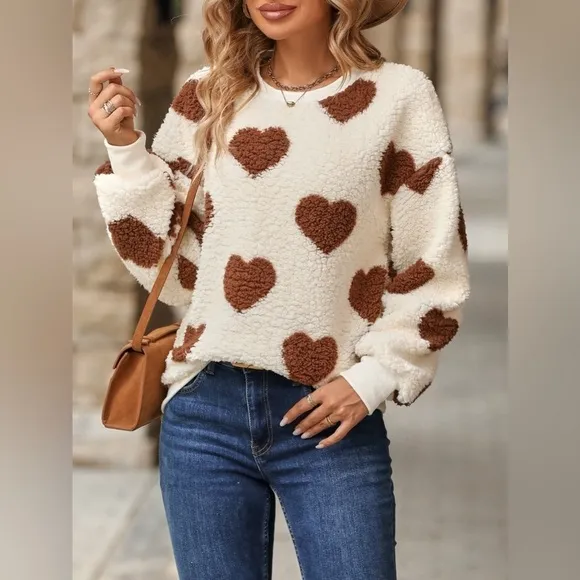 Cozy fuzzy hearts sweatshirt red