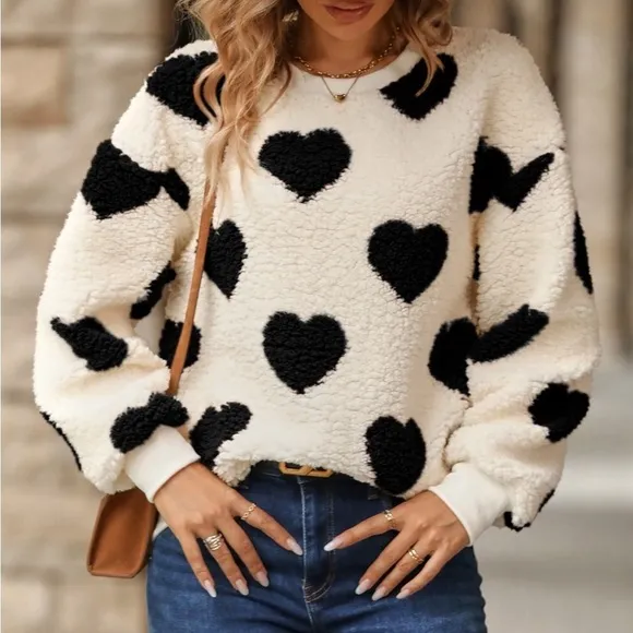 Cozy fuzzy hearts sweatshirt red