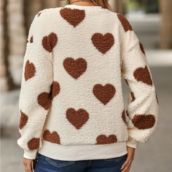 Cozy fuzzy hearts sweatshirt red