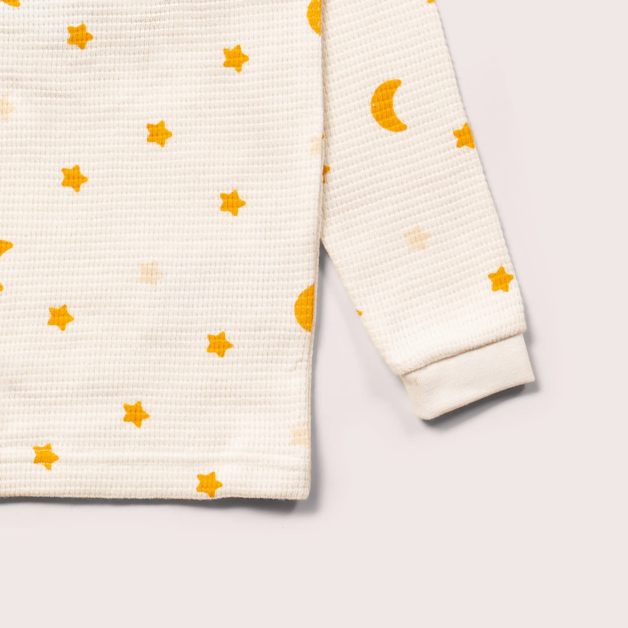 Cream Waffle Stars Long Sleeve Button Raglan T-Shirt