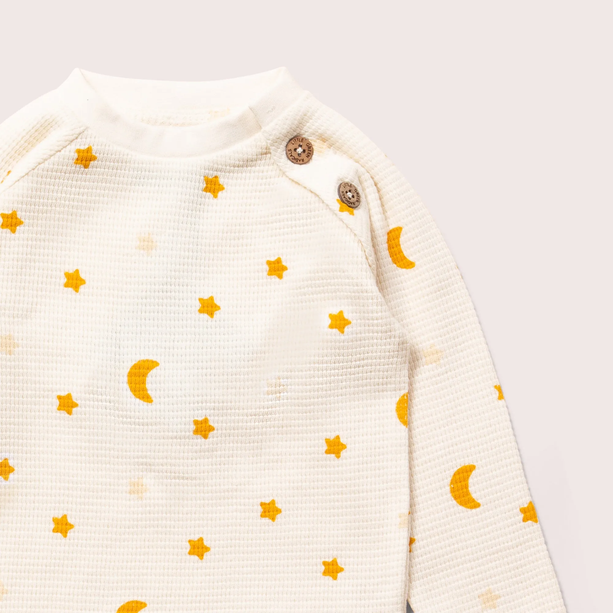 Cream Waffle Stars Long Sleeve Button Raglan T-Shirt