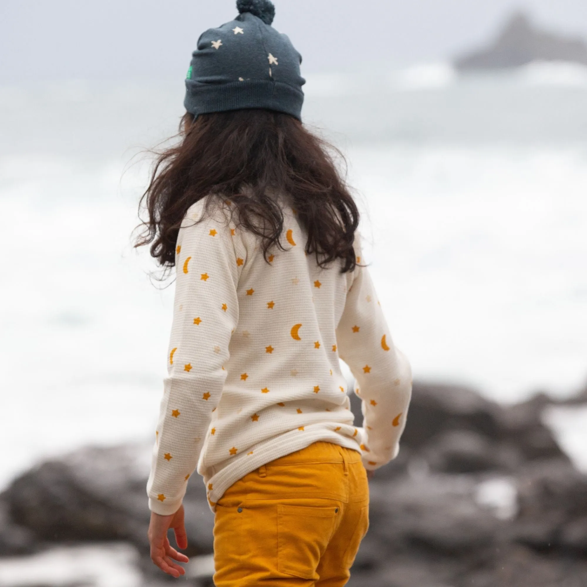 Cream Waffle Stars Long Sleeve Button Raglan T-Shirt