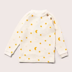 Cream Waffle Stars Long Sleeve Button Raglan T-Shirt