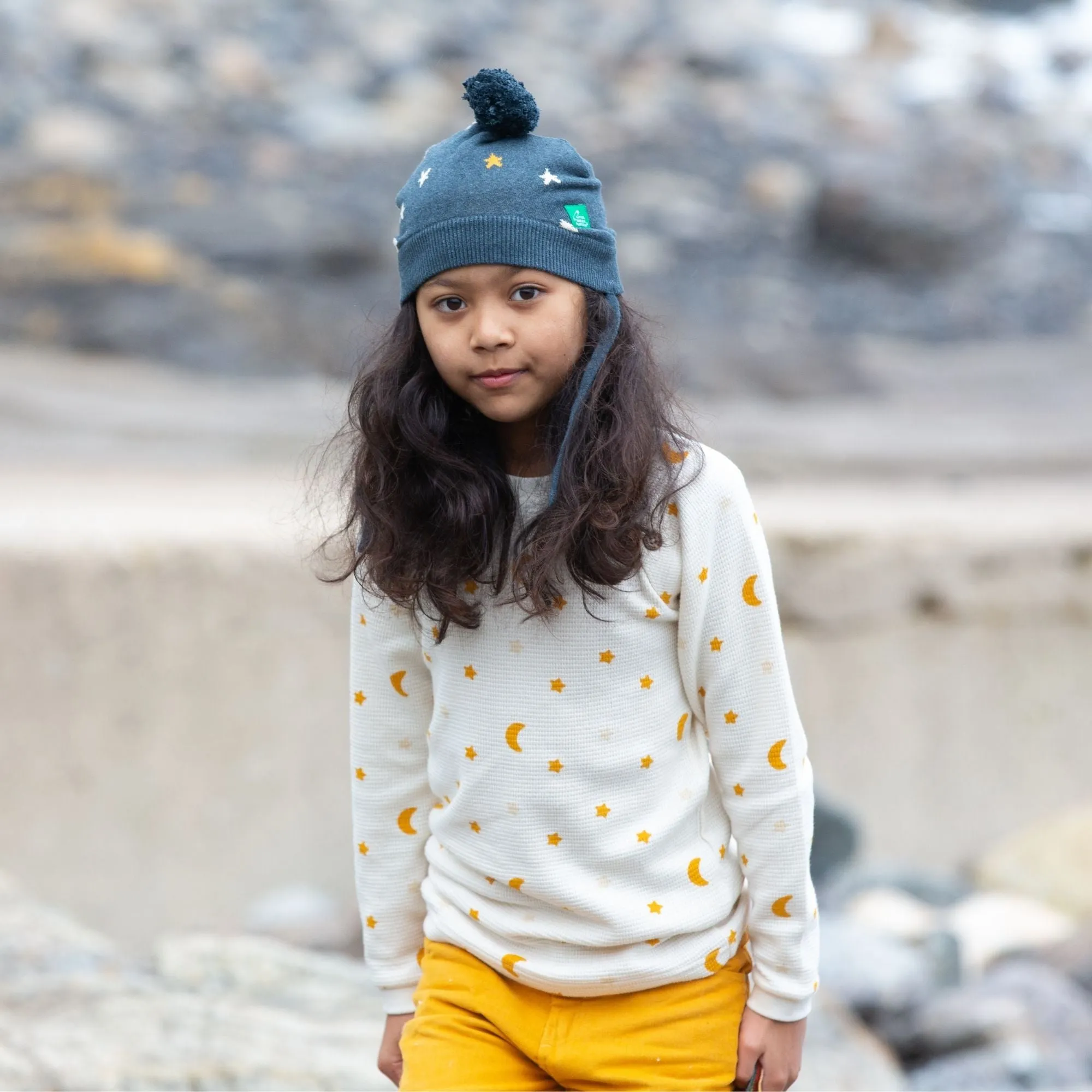 Cream Waffle Stars Long Sleeve Button Raglan T-Shirt