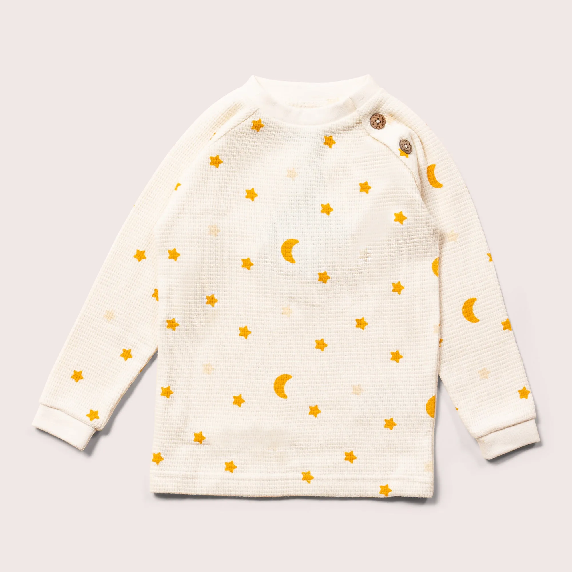 Cream Waffle Stars Long Sleeve Button Raglan T-Shirt