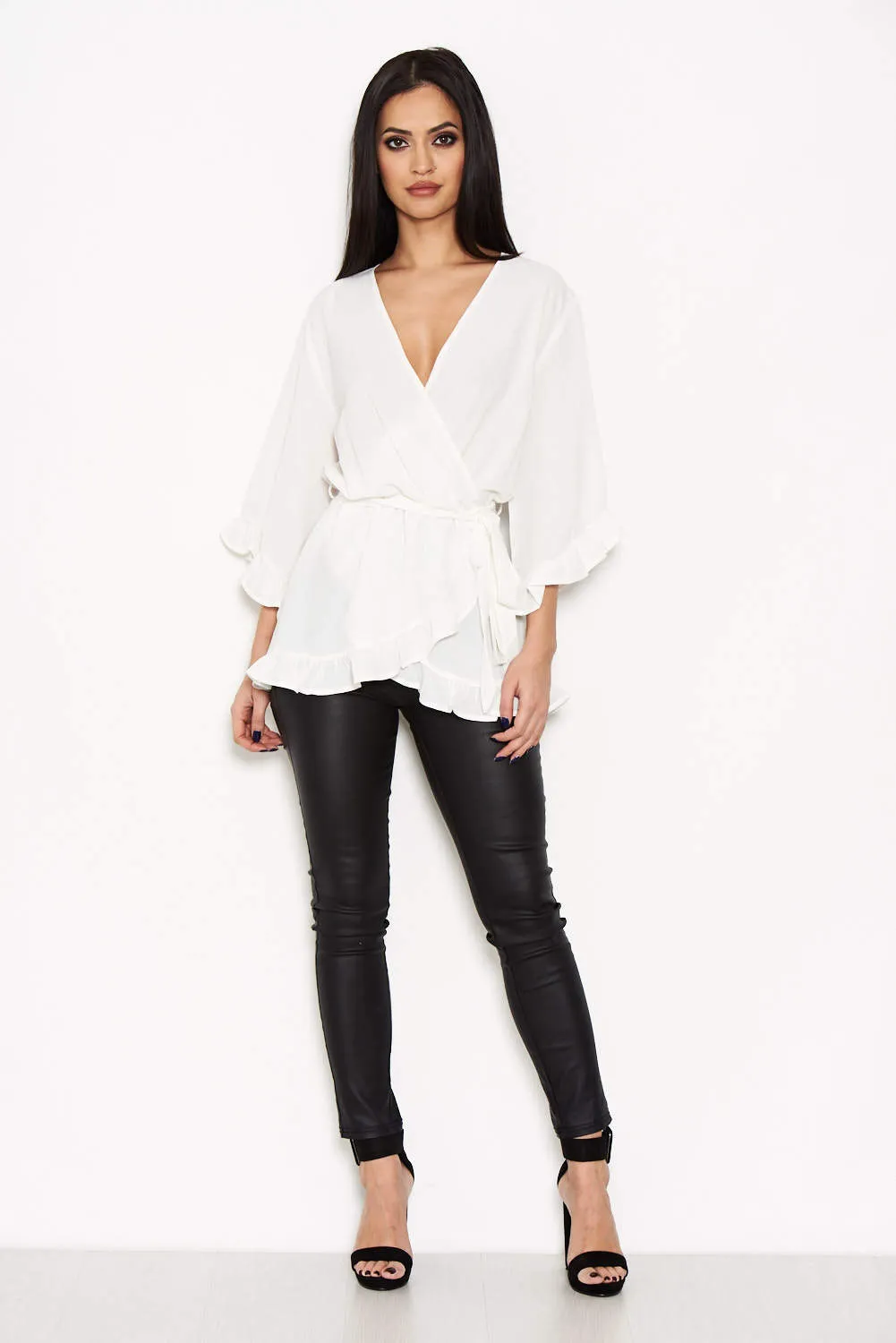 Cream Wrap Frill Top