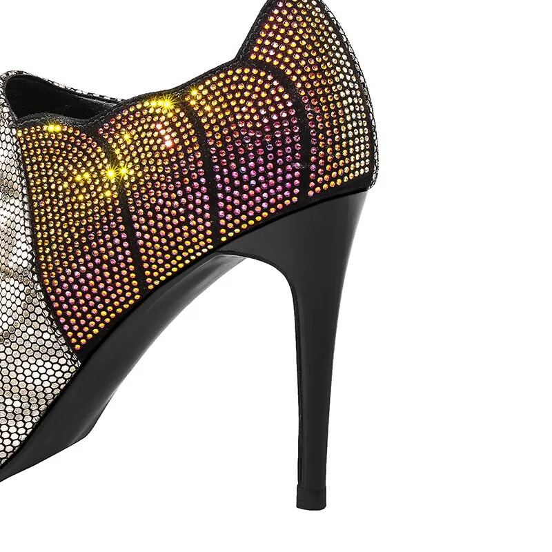 Crystal High Heels Spring Women Pumps Pointed Toe Leather Shoes Woman Zip Footwear Fashion Ladies Bling Shoes Bling