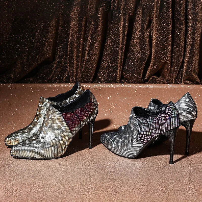 Crystal High Heels Spring Women Pumps Pointed Toe Leather Shoes Woman Zip Footwear Fashion Ladies Bling Shoes Bling