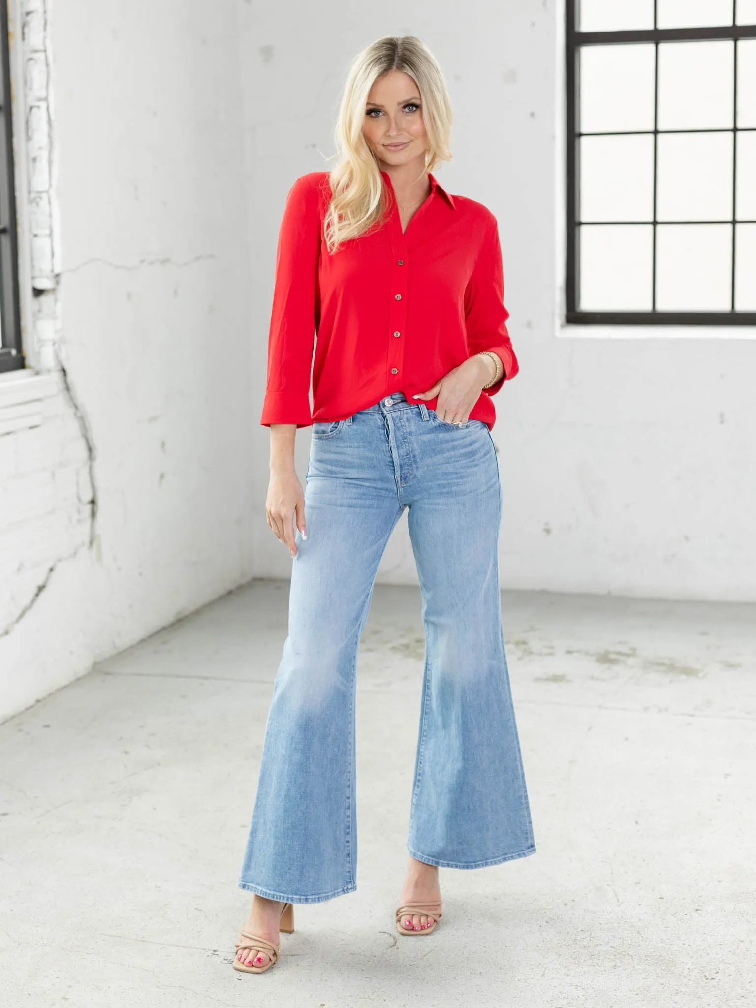Current Air 3/4 Sleeve Button Down Shirt