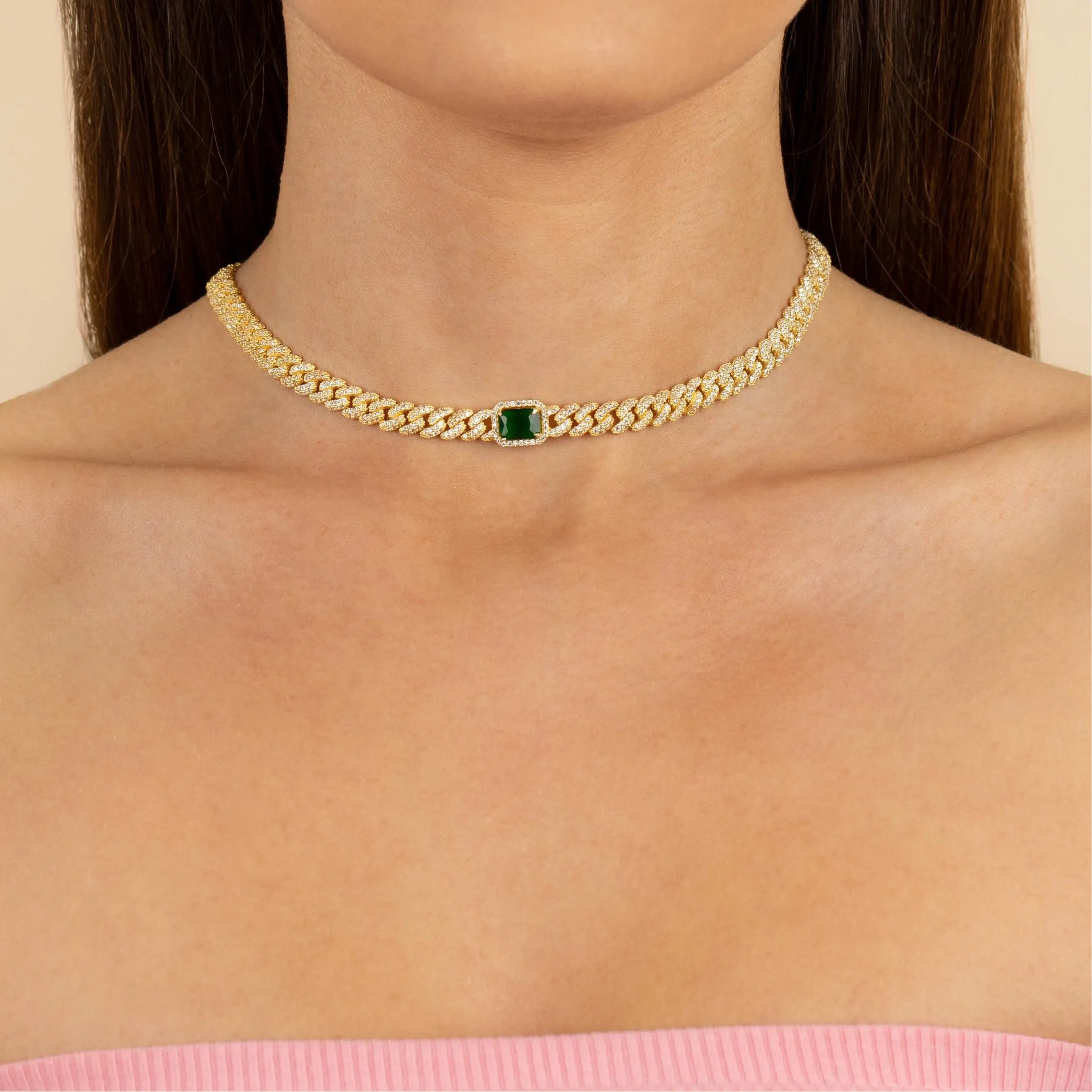 CZ Colored Baguette Chain Link Choker