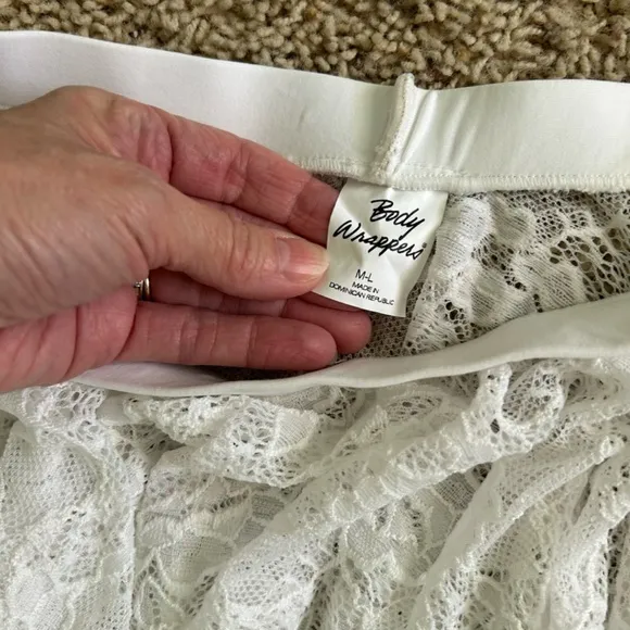 Dance Costume White Lace Crop Top Handkerchief Skirt Booty Shorts Medium