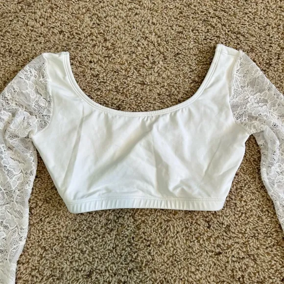 Dance Costume White Lace Crop Top Handkerchief Skirt Booty Shorts Medium