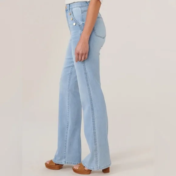 Democracy Ab solution Skyrise Long Flare Jean w Angled Button-Lined Pockets 12