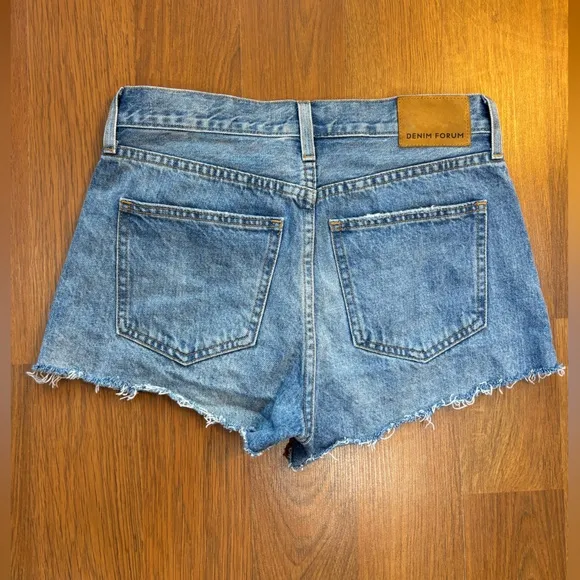 DENIM FORUM Yoko Short ARITZIA Button Fly Vintage Booty Blue Jean Cut Off Raw 26