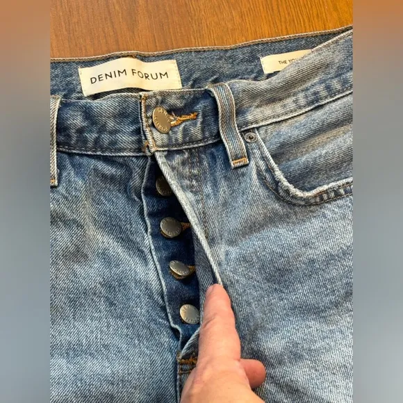 DENIM FORUM Yoko Short ARITZIA Button Fly Vintage Booty Blue Jean Cut Off Raw 26