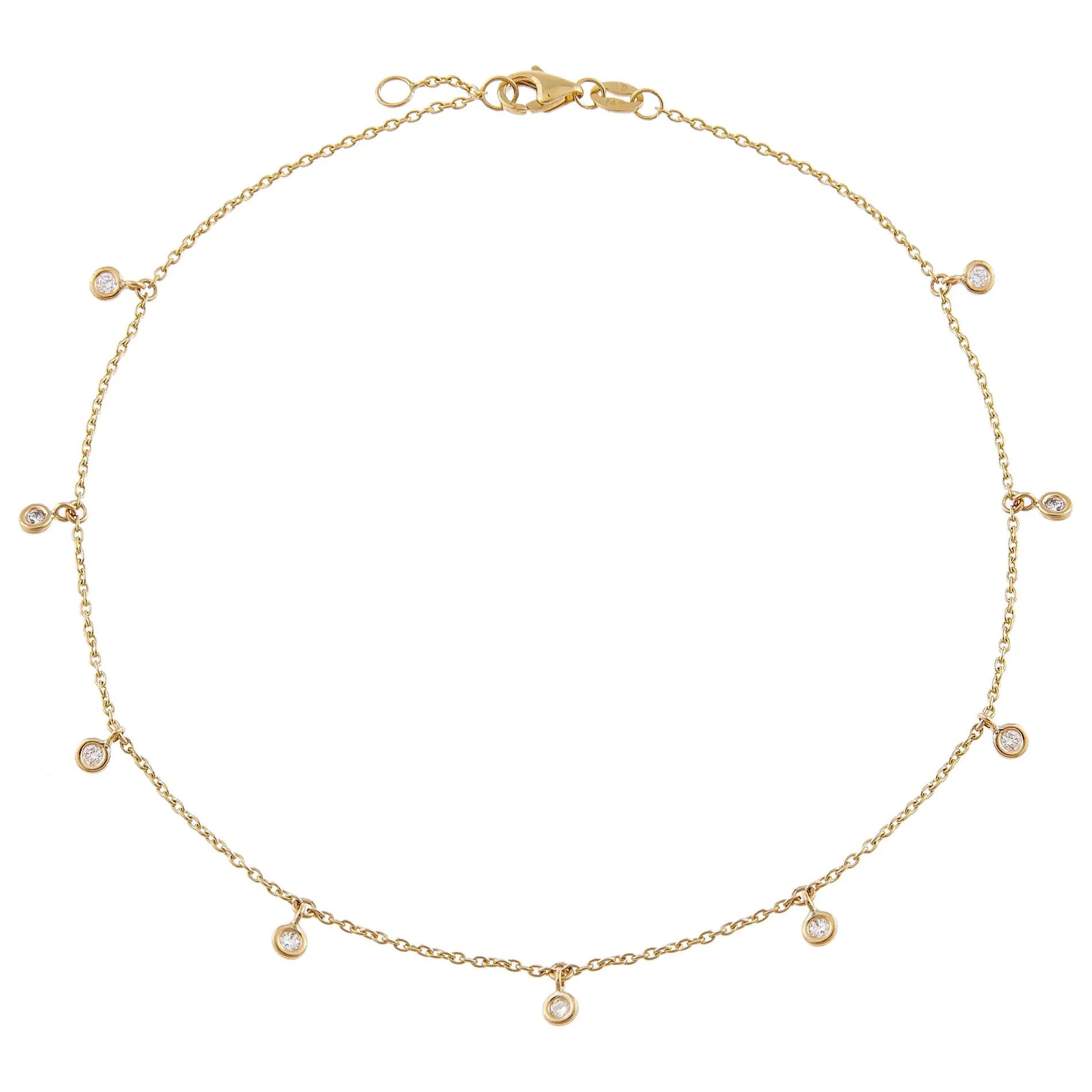 Diamond Bezel Dangle Anklet 14K