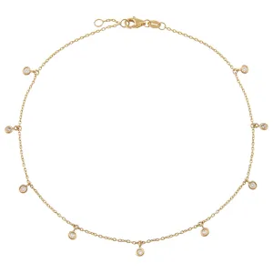 Diamond Bezel Dangle Anklet 14K