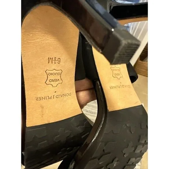 Donald‎ Pliner Tilly Black  Sandal Heels Fabric Zip Sz 6.5 Leather Sole