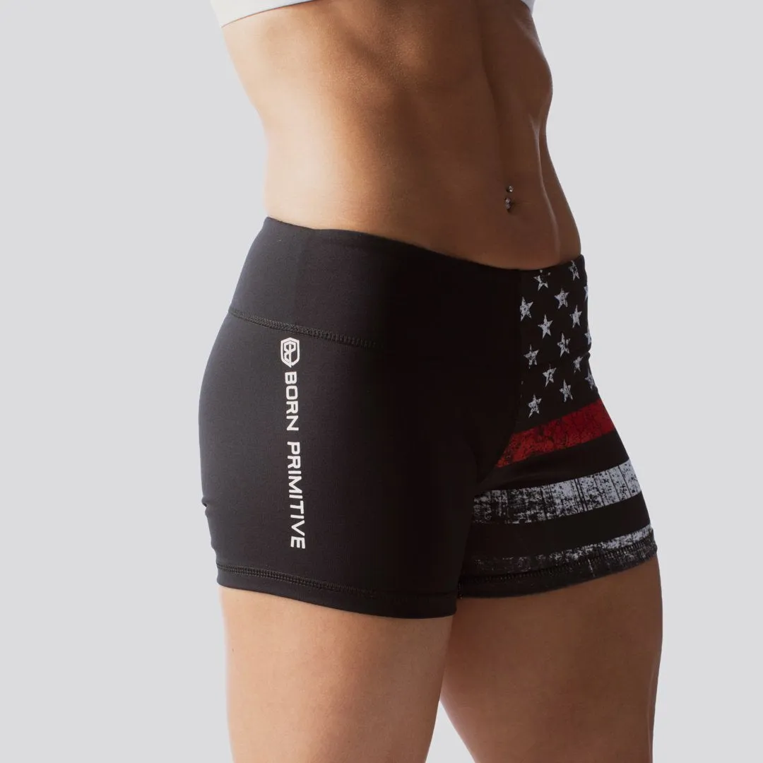 Double Take Booty Short (Thin Red Line)