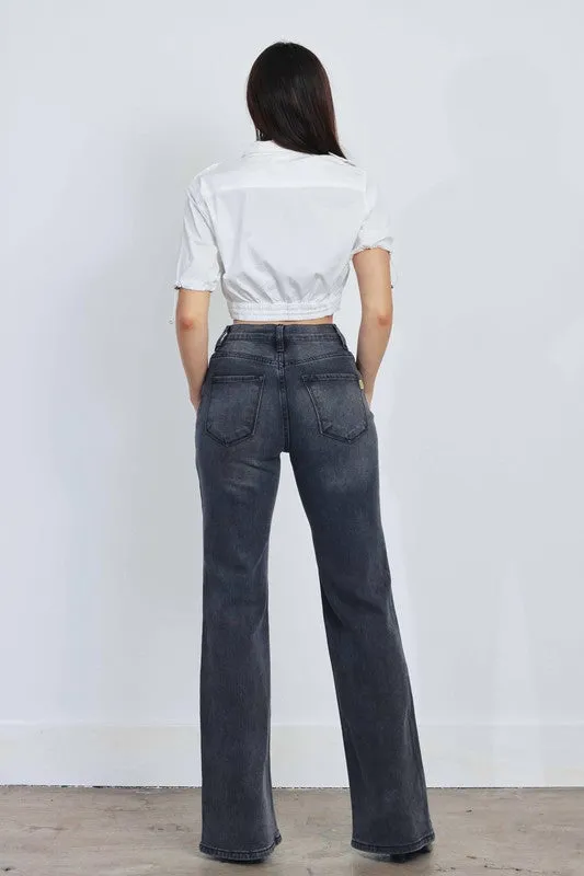 Dyaln vintage black relaxed flare jean